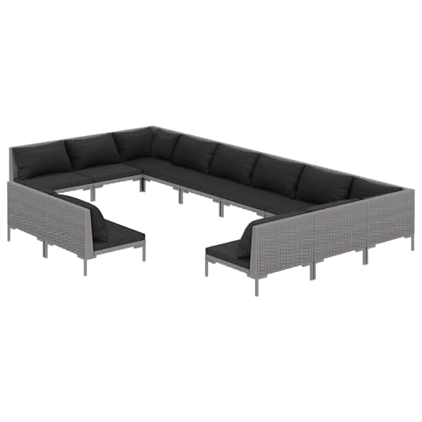 vidaXL 12-osaline aiam&ouml;&ouml;blikomplekt patjadega, pol&uuml;rotang, tumehall