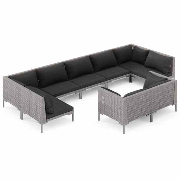 vidaXL 9-osaline aiam&ouml;&ouml;bli komplekt patjadega, pol&uuml;rotang, tumehall