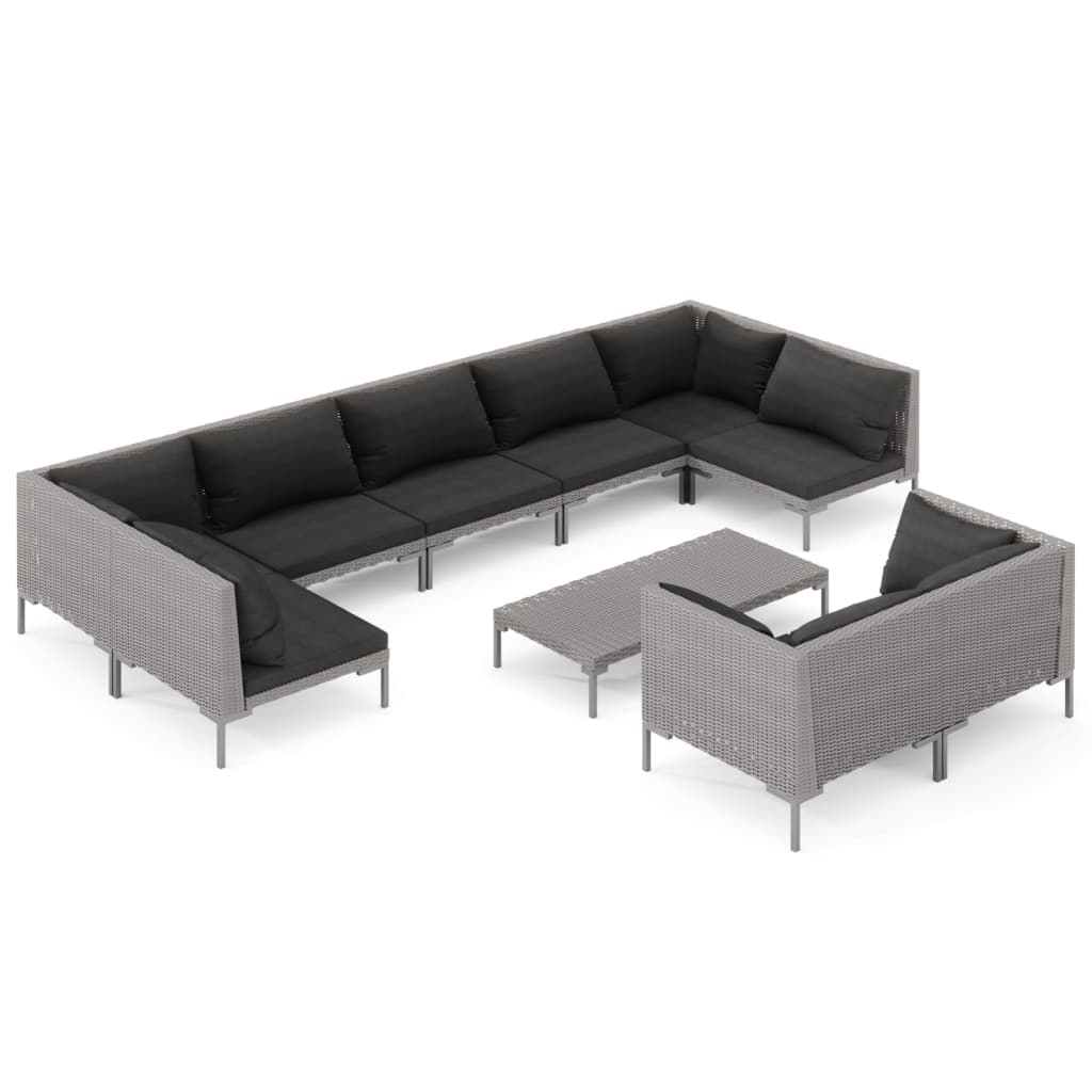 

vidaXL 10 Piece Patio Lounge Set with Cushions Poly Rattan Dark Gray