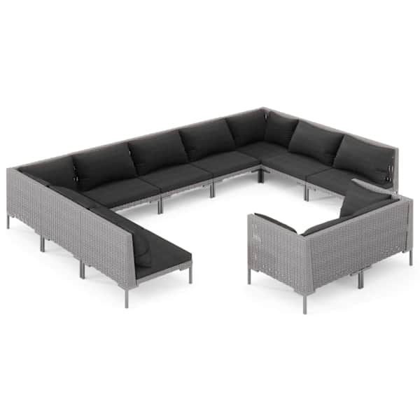 vidaXL 11-osaline aiam&ouml;&ouml;blikomplekt patjadega, pol&uuml;rotang, tumehall