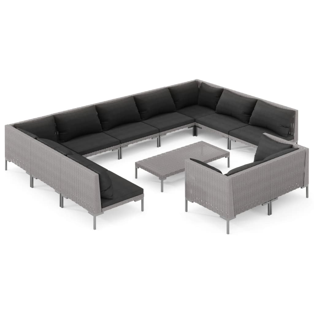 

vidaXL 12 Piece Patio Lounge Set with Cushions Poly Rattan Dark Gray