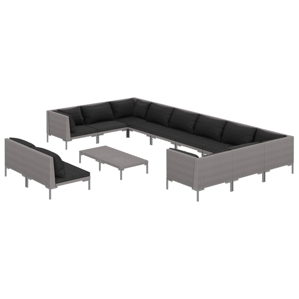 

vidaXL 13 Piece Patio Lounge Set with Cushions Poly Rattan Dark Gray