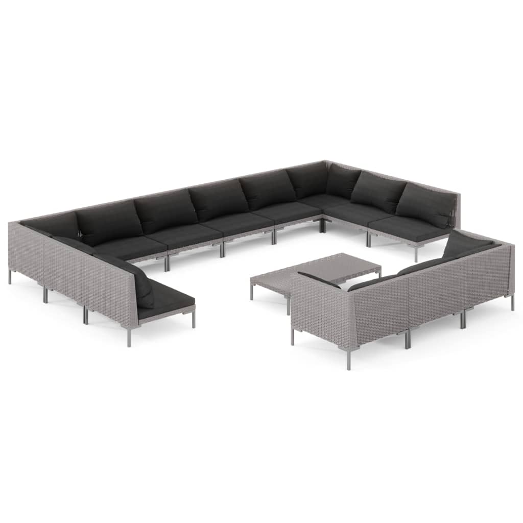 

vidaXL 14 Piece Patio Lounge Set with Cushions Poly Rattan Dark Gray
