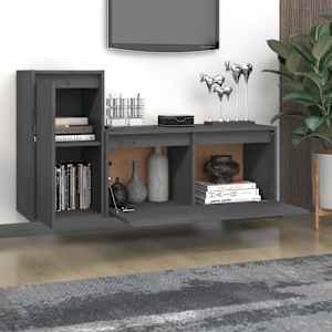 vidaXL Televizoriaus spintelės, 2vnt., pilkos, pušies medienos masyvas