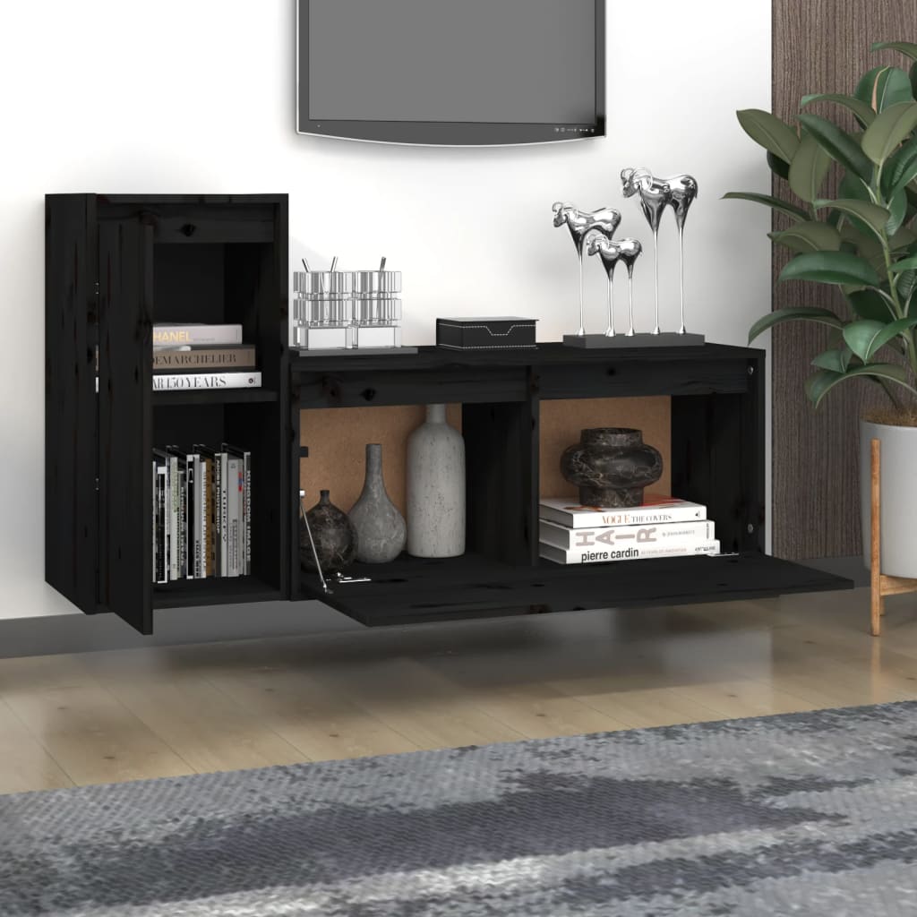 vidaXL Tv-meubelen 2 st massief grenenhout zwart