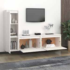 vidaXL Comode TV, 3 buc., alb, lemn masiv de pin