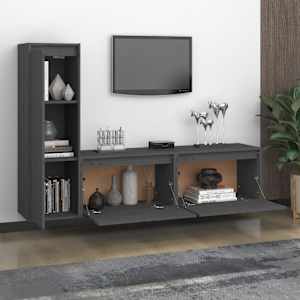 vidaXL Televizoriaus spintelės, 3vnt., pilkos, pušies medienos masyvas