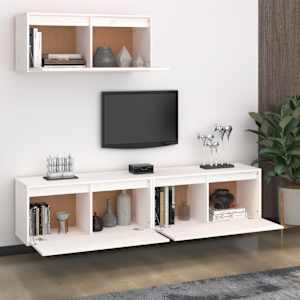 vidaXL Meubles TV 3 pcs Blanc Bois massif de pin