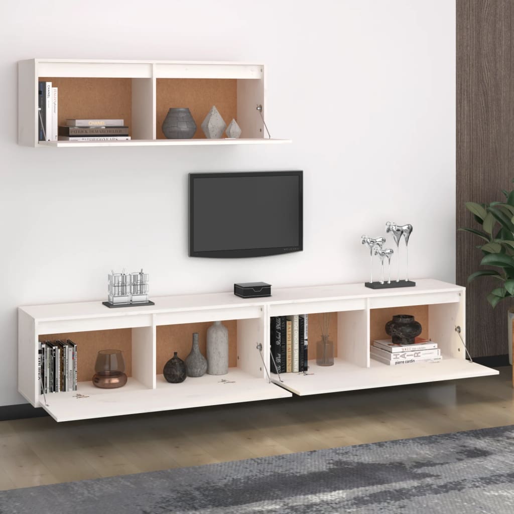 vidaXL 3 részes TV szekrény szett Fehér tömörfa fenyő