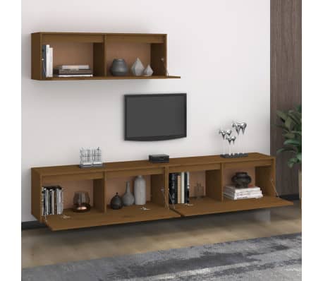vidaXL Televizoriaus spintelės, 3vnt., medaus rudos, pu&scaron;ies masyvas