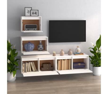 vidaXL Meubles TV 4 pcs Blanc Bois massif de pin