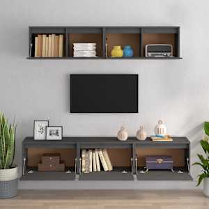 vidaXL Televizoriaus spintelės, 5vnt., pilkos, pušies medienos masyvas