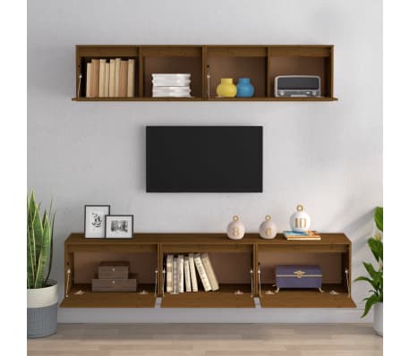 vidaXL M&oacute;veis de TV 5 pcs madeira de pinho maci&ccedil;a castanho-mel
