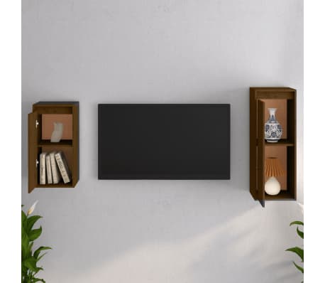 vidaXL naktsskapīši, 2 gab., medus brūni, priedes masīvkoks