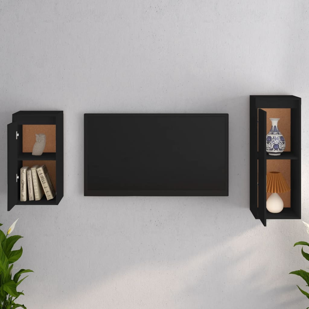 vidaXL TV Cabinets 2 pcs Black Solid Wood Pine