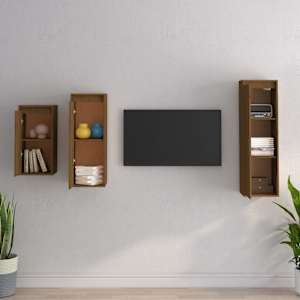 vidaXL Sj&oacute;nvarpssk&aacute;par 3 stk. Hunangsbr&uacute;n Gegnheil Fura