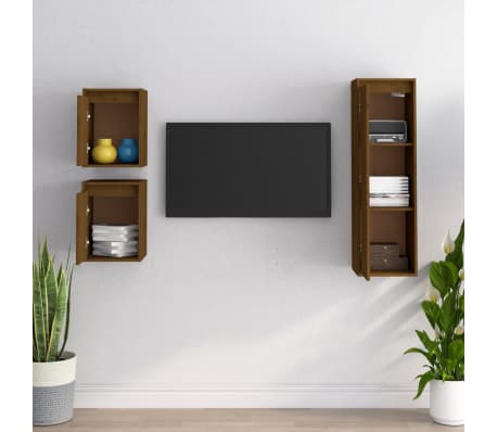 vidaXL Tv-meubelen 3 st massief grenenhout honingbruin