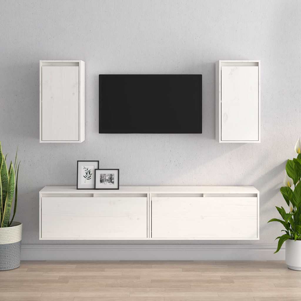 vidaXL Szafki pod TV, 4 szt., biae, lite drewno sosnowe
