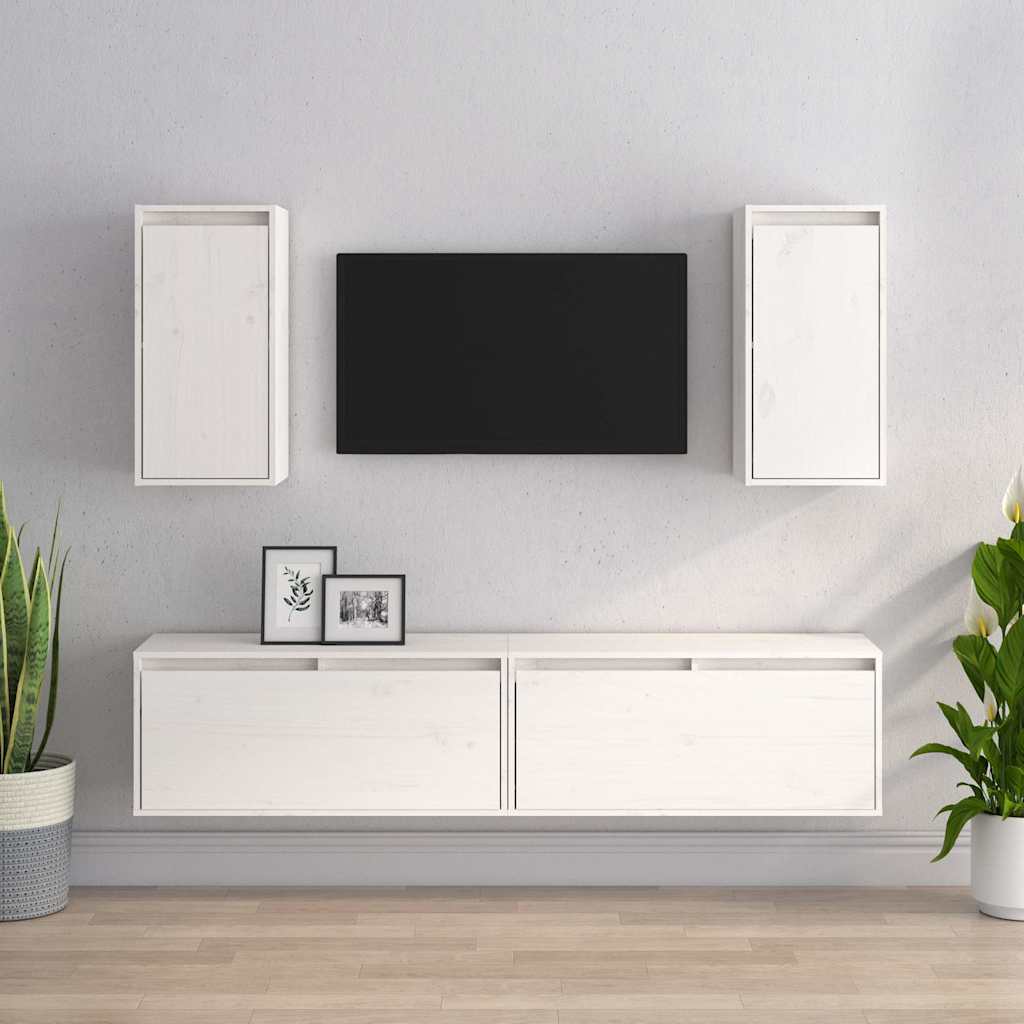 vidaXL Szafki pod TV, 4 szt., bia�e, lite drewno sosnowe