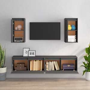 vidaXL Televizoriaus spintelės, 4vnt., pilkos, pušies medienos masyvas