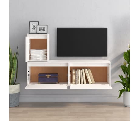 vidaXL TV-Schr&auml;nke 3 Stk. Wei&szlig; Massivholz Kiefer