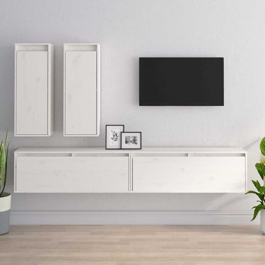 vidaXL Szafki pod TV, 4 szt., bia�e, lite drewno sosnowe