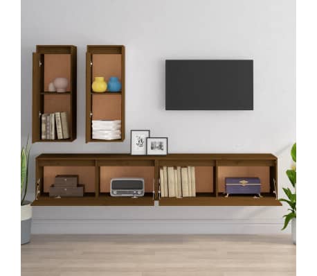 vidaXL naktsskapī&scaron;i, 4 gab., medus brūni, priedes masīvkoks