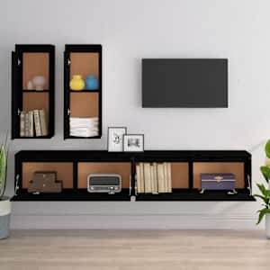 vidaXL Televizoriaus spintelės, 4vnt., juodos, pu&scaron;ies medienos masyvas
