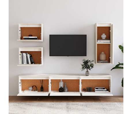 vidaXL TV-benker 6 stk hvit heltre furu