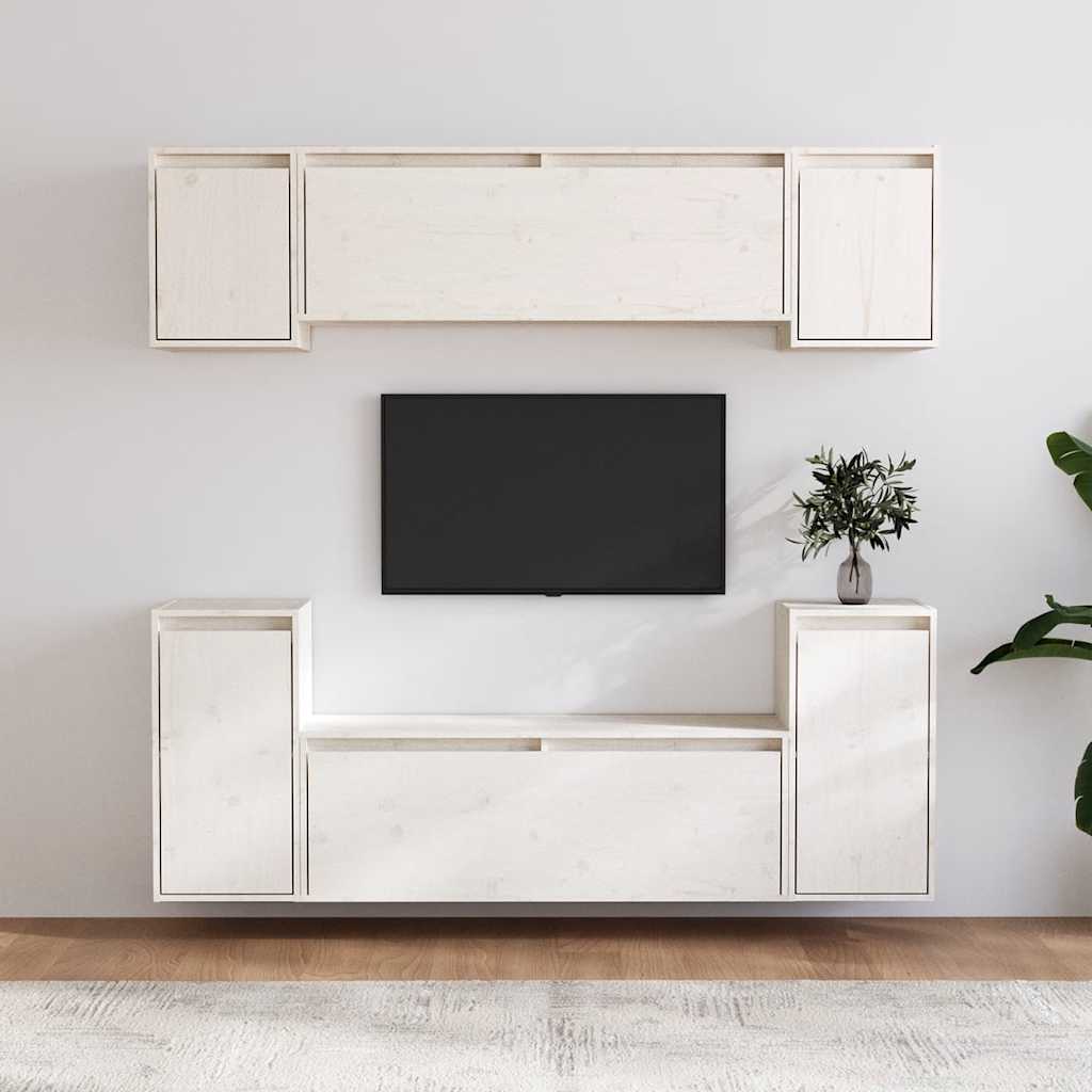 vidaXL Szafki pod TV, 6 szt., biae, lite drewno sosnowe