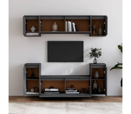 vidaXL Televizoriaus spintelės, 6vnt., pilkos, pušies medienos masyvas