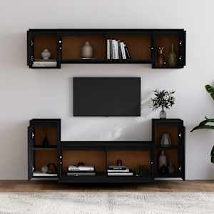 vidaXL Sj&oacute;nvarpssk&aacute;par 6 stk. Svartur Gegnheil Fura