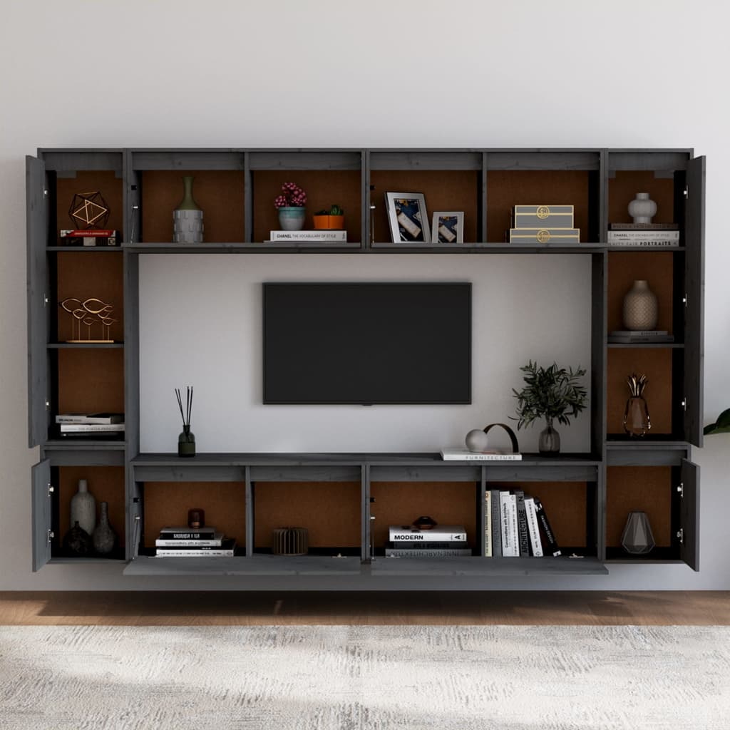 vidaXL TV Cabinets 8 pcs Grey Solid Wood Pine