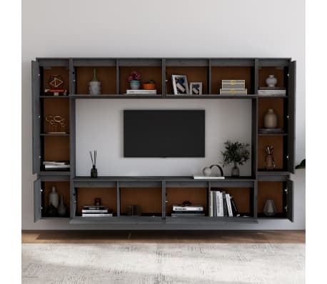 vidaXL TV Cabinets 8 pcs Grey Solid Wood Pine