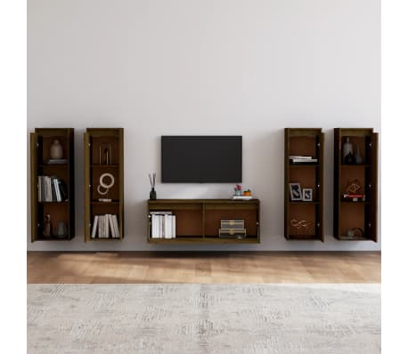 vidaXL TV Cabinets 5 pcs Honey Brown Solid Wood Pine