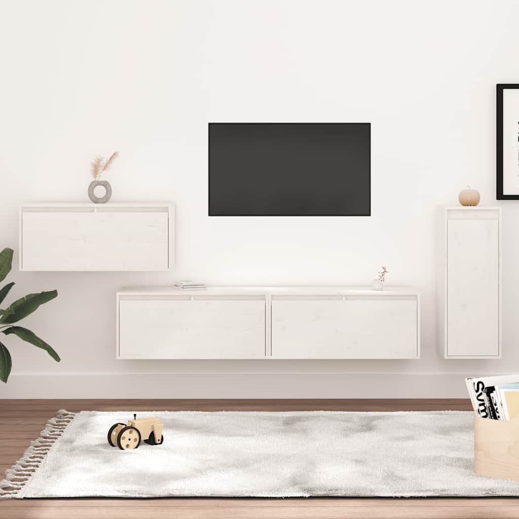 vidaXL Szafki pod TV, 4 szt., biae, lite drewno sosnowe