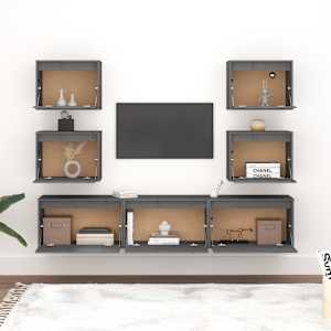 vidaXL Televizoriaus spintelės, 7vnt., pilkos, pu&scaron;ies medienos masyvas