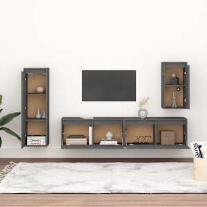 vidaXL Televizoriaus spintelės, 4vnt., pilkos, pušies medienos masyvas