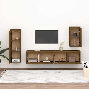 vidaXL ТВ шкафове, 4 бр, меденокафяви, бор масив