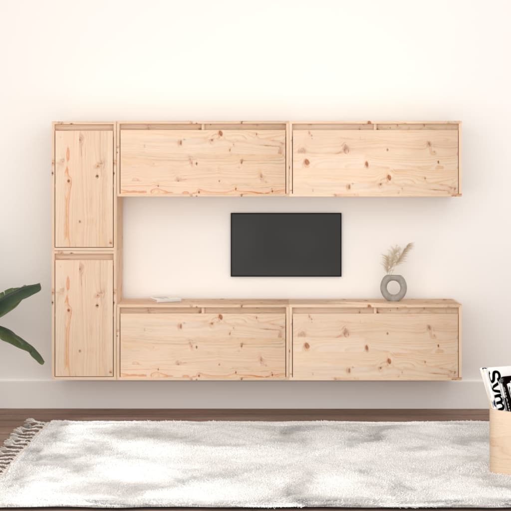 vidaXL Szafki pod TV, 6 szt., lite drewno sosnowe