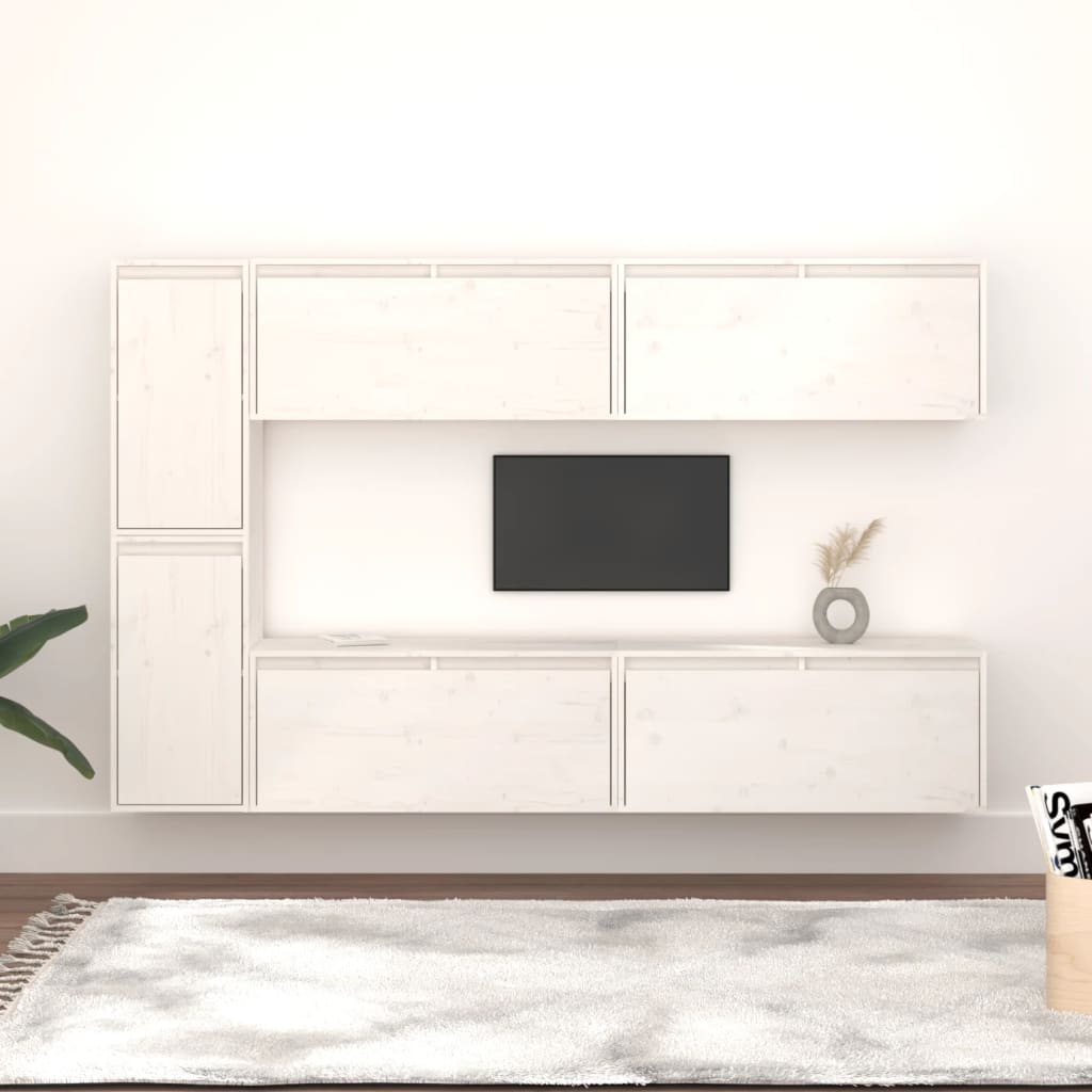 vidaXL Szafki pod TV, 6 szt., bia�e, lite drewno sosnowe