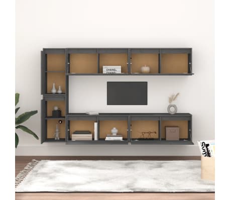 vidaXL Tv-meubelen 6 st massief grenenhout grijs