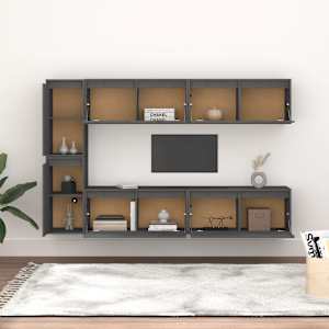 vidaXL Televizoriaus spintelės, 6vnt., pilkos, pušies medienos masyvas