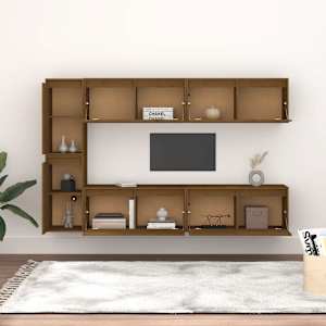 vidaXL Televizoriaus spintelės, 6vnt., medaus rudos, pu&scaron;ies masyvas