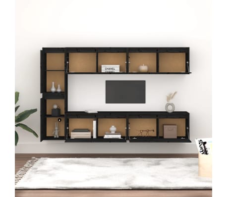 vidaXL Televizoriaus spintelės, 6vnt., juodos, pu&scaron;ies medienos masyvas