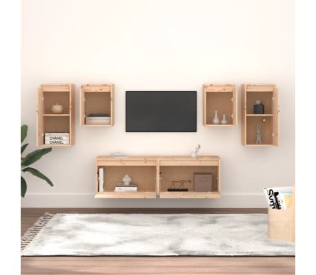 vidaXL Televizoriaus spintelės, 6vnt., pu&scaron;ies medienos masyvas