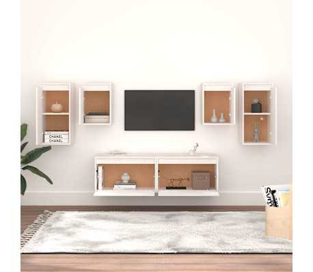 vidaXL TV-benker 6 stk hvit heltre furu
