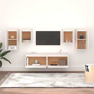vidaXL TV-benker 6 stk hvit heltre furu