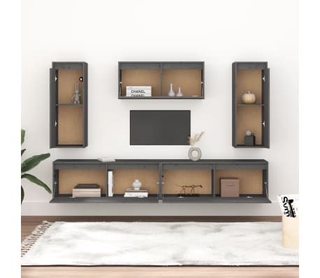 vidaXL Televizoriaus spintelės, 5vnt., pilkos, pu&scaron;ies medienos masyvas