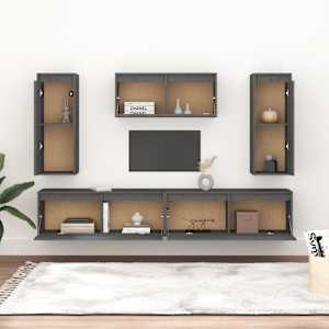 vidaXL Televizoriaus spintelės, 5vnt., pilkos, pu&scaron;ies medienos masyvas